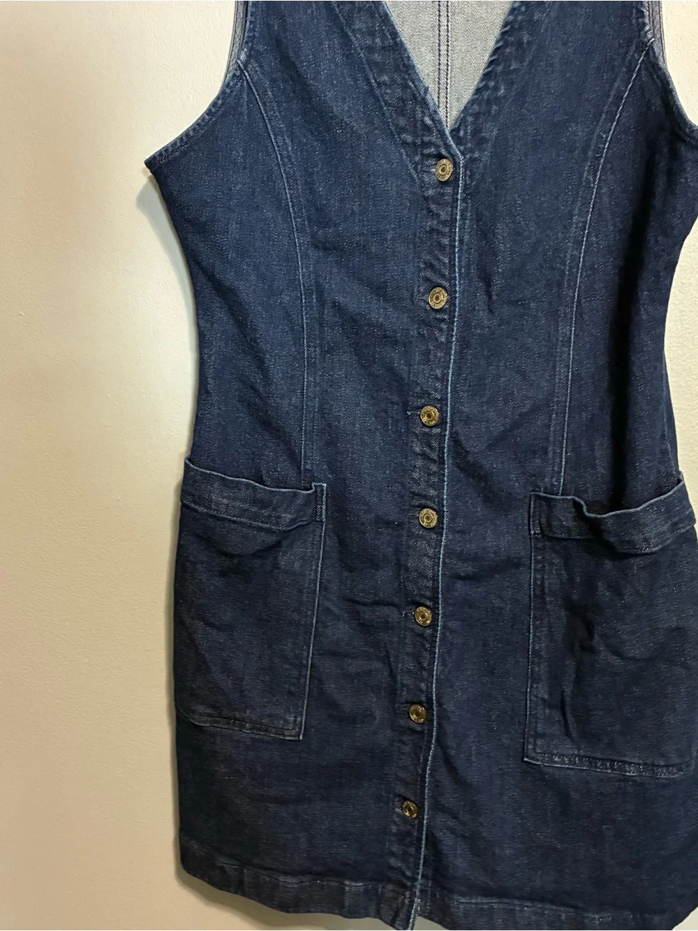 GAP Y2K Denim Button Front Dress Size 6 Sleeveless Jean Mini Dress Pockets Blue - Picture 5 of 8